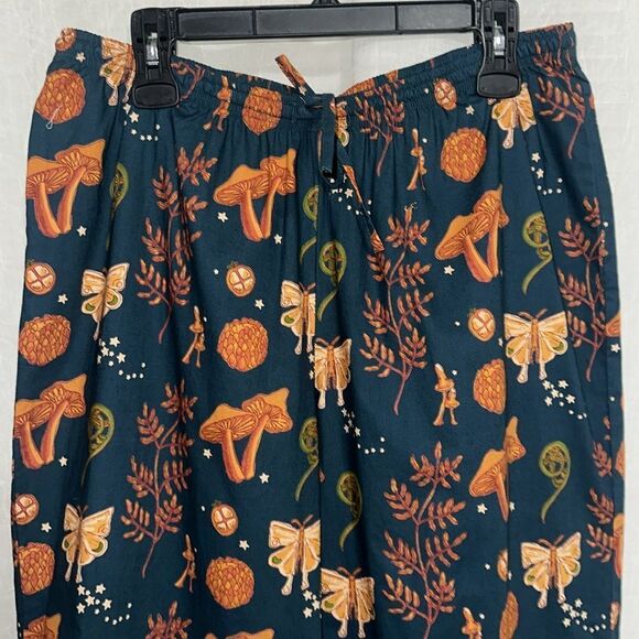 THEIR NIBS S-XL Dark Blue Orange Autumn Cotton Short Sleeve Crop Pants PJ Set - Picture 11 of 16
